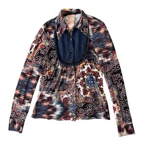 Muchacha Colorful Print Button Up Womens Medium Artsy Maximalism Boho Retro 70s